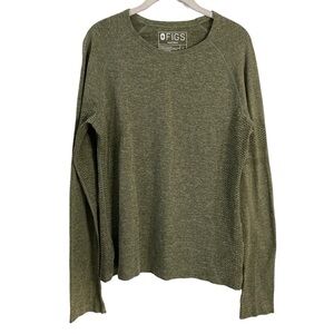 FIGS Salta Seamless Longsleeve Underscrub Olive Green Medical Scrubs Size Large